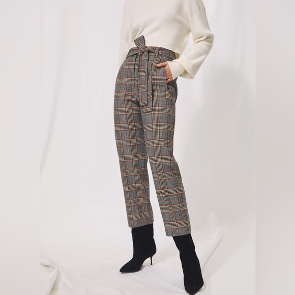 NWOT | Aritzia | Wilfred | Tie-Front Check Pant — Navy/Rust Plaid | Size 6 - Picture 1 of 16